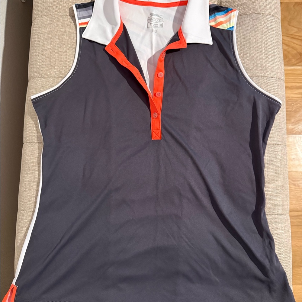 EUC Slazenger Women's Sleeveless Golf Shirt - Gray and Orange